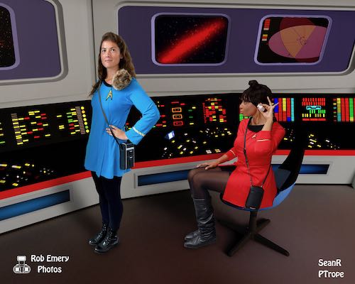 Uhura and science officer on Enterprise bridge
